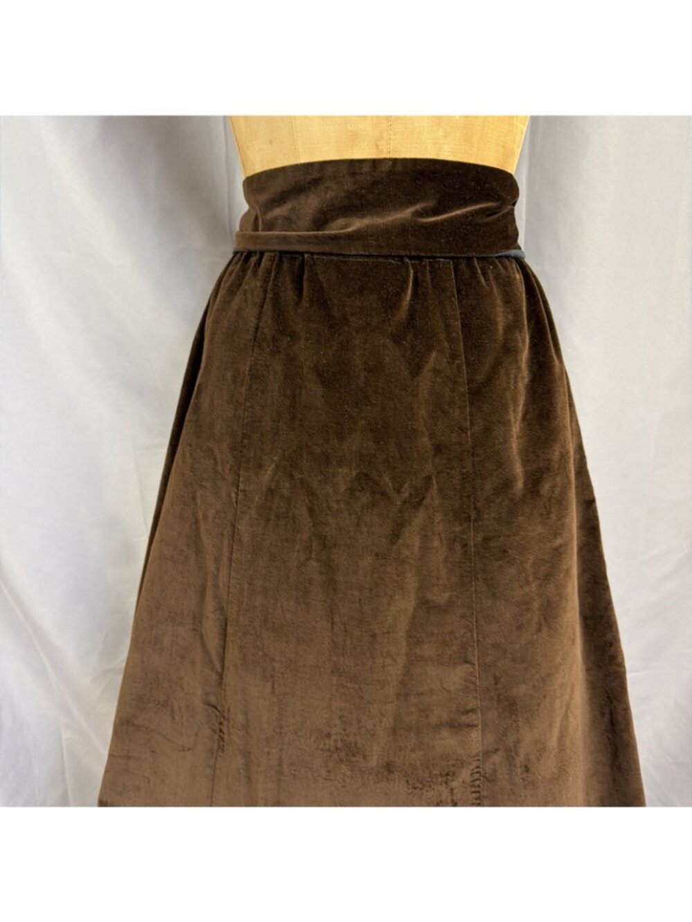Vintage 70s Chessa Davis Brown Velvet Floral Lace Maxi Skirt Cottagecore - Picture 5 of 11